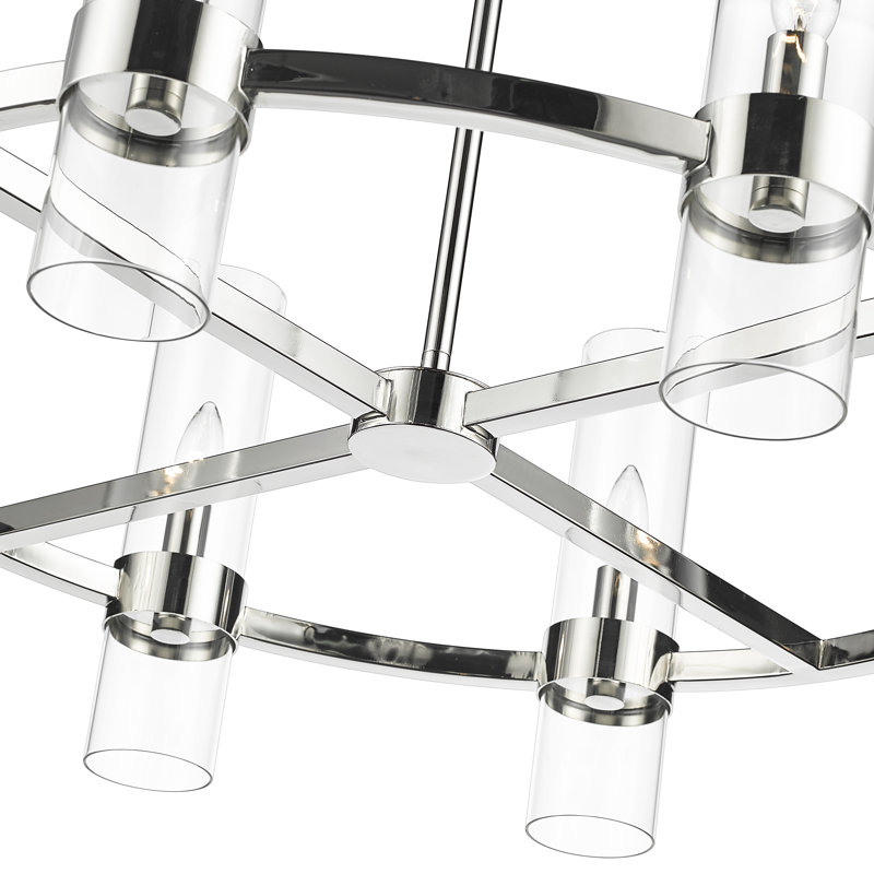 Fouges 8 - Light Iron Dimmable Wagon Wheel Chandelier, Polished Nickel