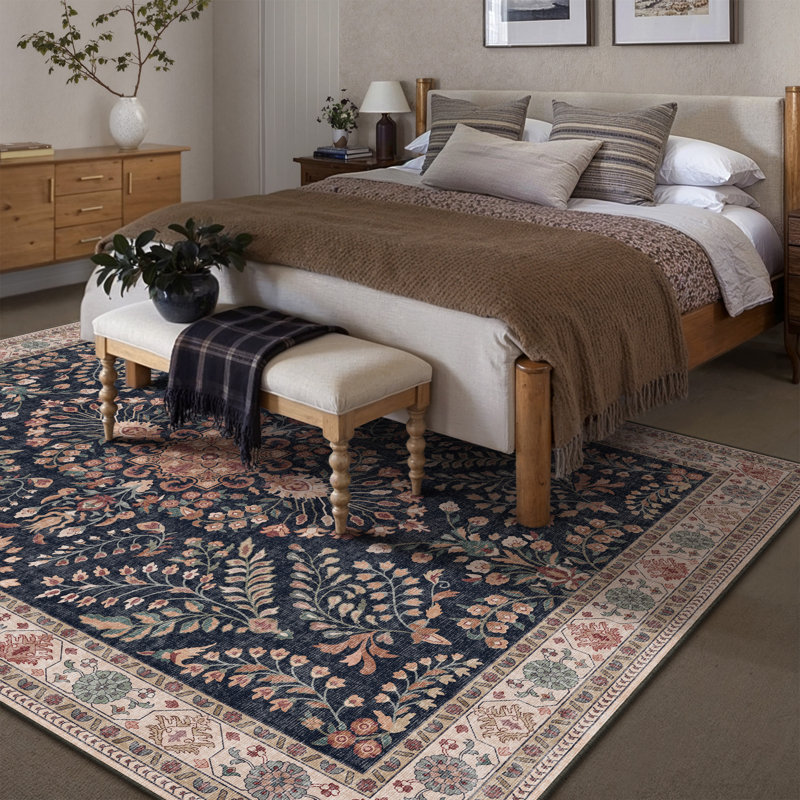 Camila Black Orient Floral Area Rug, Runner 2'3" x 7'6"