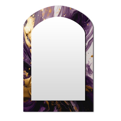 Mauve et or liquide Magic I - grand miroir mural de forme irrégulière abstraite, miroir asymétrique moderne unique, impression d'art en métal