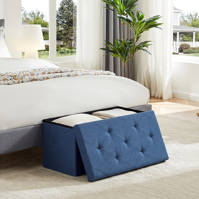 30" Wide Rectangle Standard Ottoman with Storage, Blue