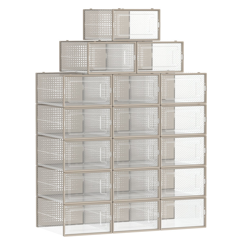 18 Pair Stackable Shoe Storage Box, Brown