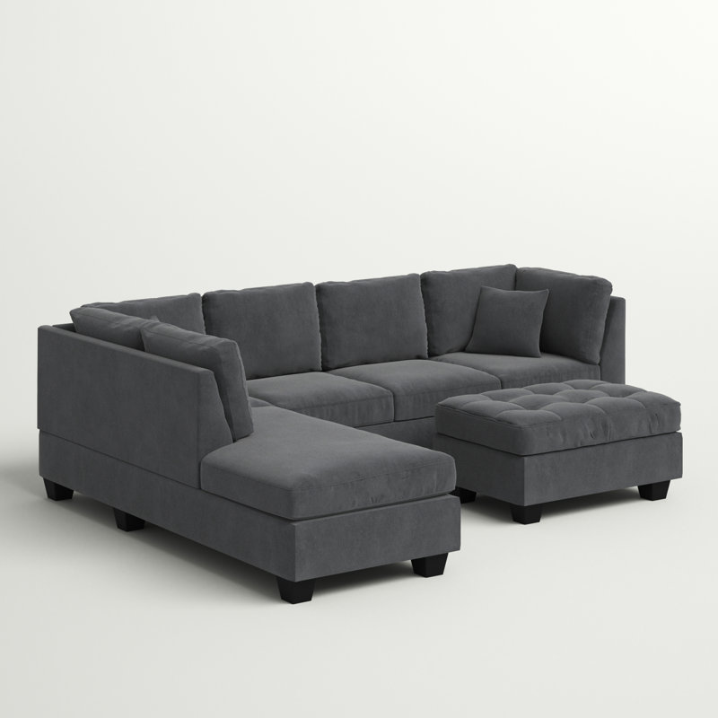 Upholstered L-Shaped Sectional Reversible, Gray