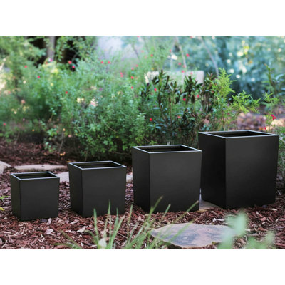 Cube Large Lightweight Fiberglass Planter Pot, Set of 4 - Indoor Outdoor
