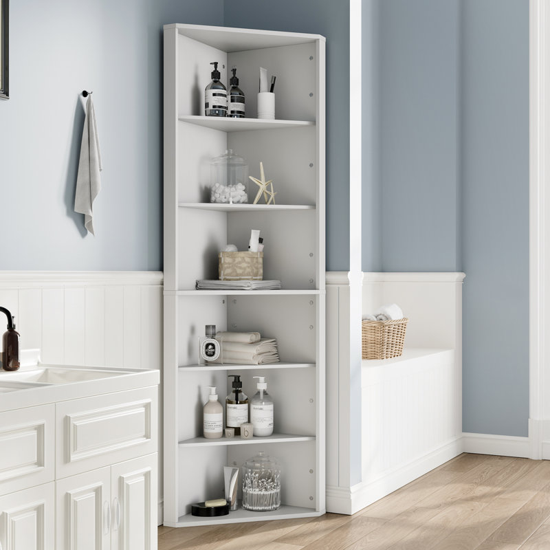 6 Tier Corner Shelf With Adjustable Shelf, 68" Tall Corner Bookshelf Bookcase, Freestanding Corner Display Storage Shelf For Living Room, Office, Kitchen, Bath Room,small Space, White