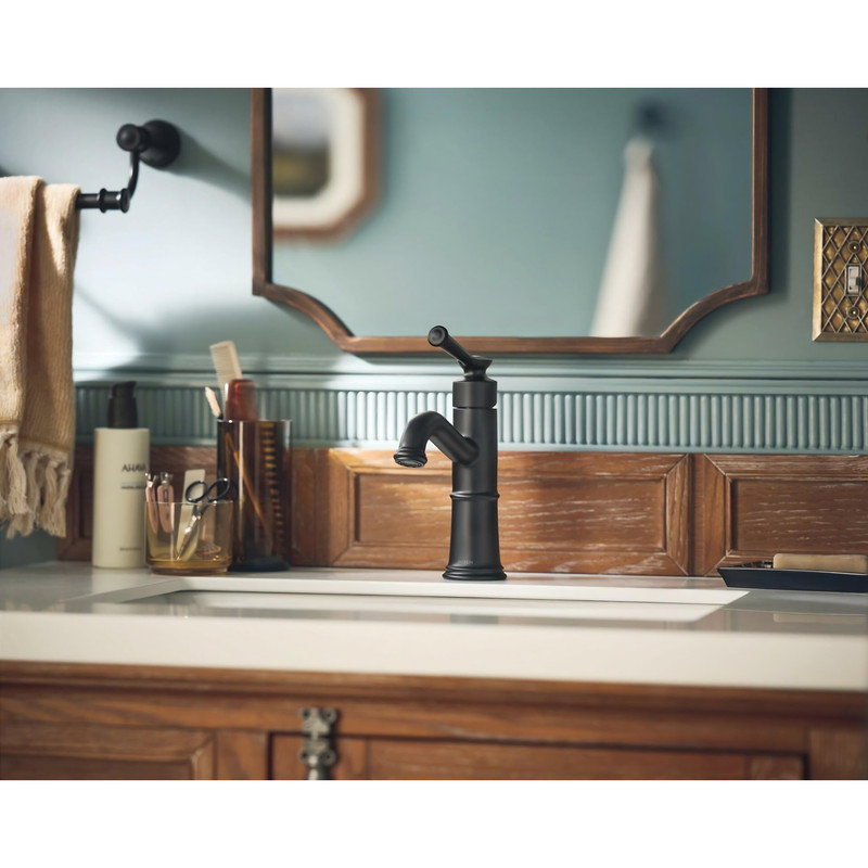 Robinet de salle de bain monotrou avec drain Belfield, Noir mat