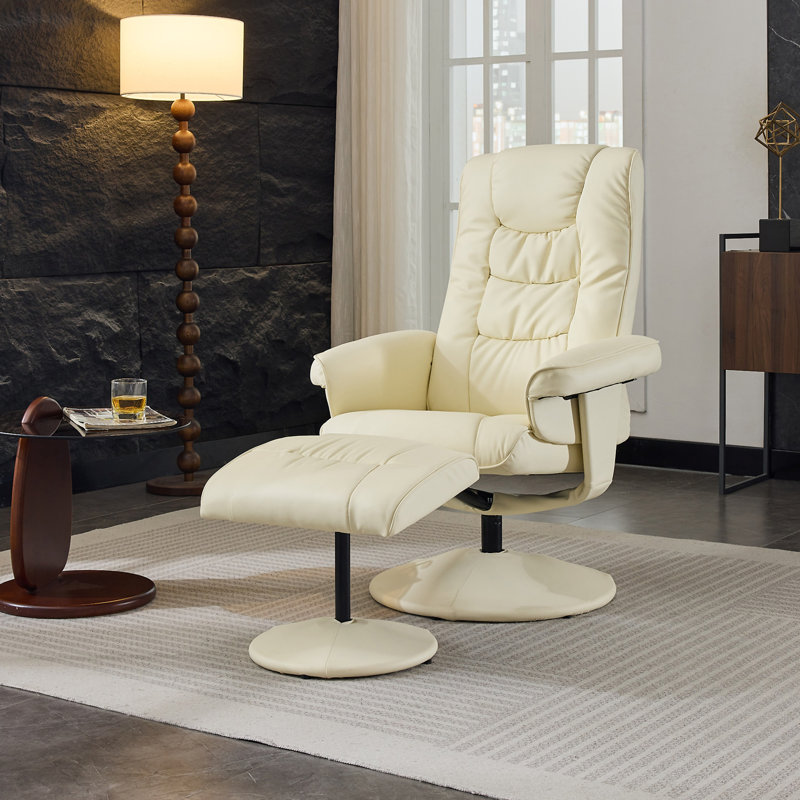 015-Recliner Chair With Ottoman - 360° Swivel Massage Lounge Chair With 5-Point Vibration & Heated Seat, Beige