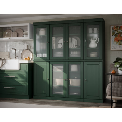 Vaisselier 100% bois massif 65 "avec verre givré, portes solides et tablettes réglables