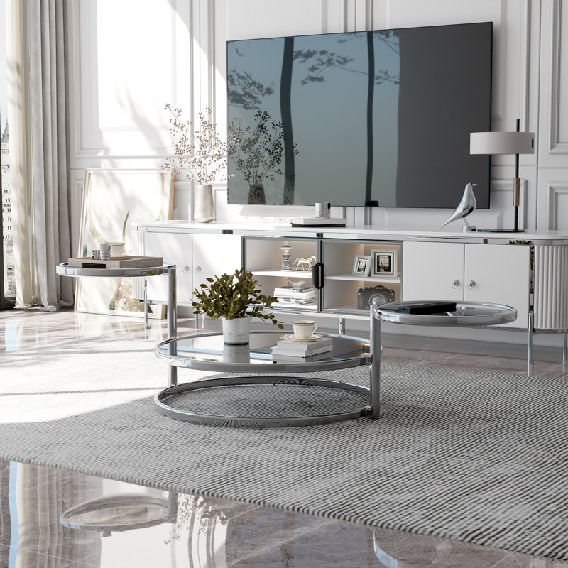 Table basse en verre à miroir avec plateau tournant