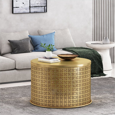 Table basse carrée avec structure en fer et plateau brun classique, taille compacte de 25,5 pouces pour le salon