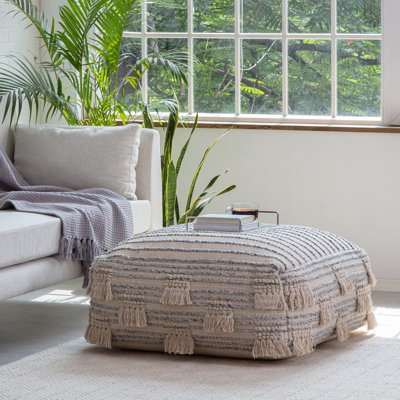 Graduation Day 34" x 34" x 16" Beige & Gray Pouf Ottoman - Modern Footrest