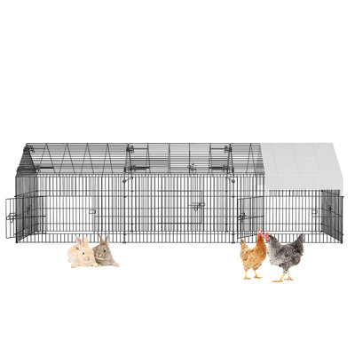 Spacious & Secure Metal Chicken Coop Run – Large Portable Outdoor Enclosure for Poultry and Small Animals, Rust-Proof Frame, Waterproof UV-Resistant Cover, 4-Door Walk-In Design, Hunter-Proof, Easy Assembly – Black