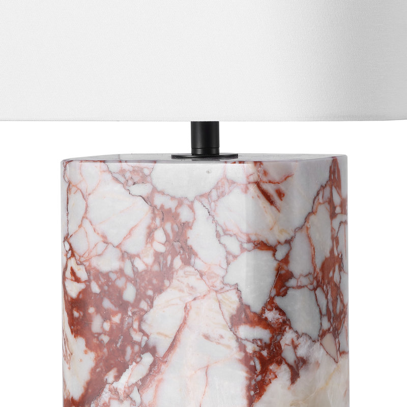 Lisabryna Travertine Table Lamp, White/Red