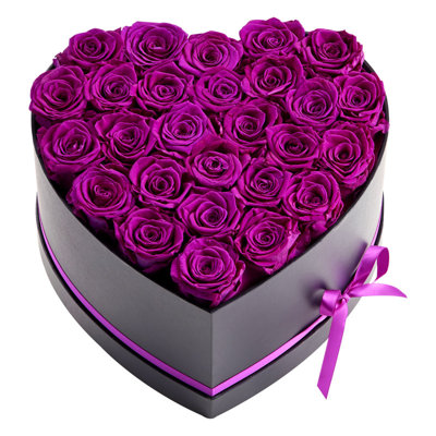 27 roses éternelles dans une boîte en forme de cœur, bouquet de fleurs immortelles violettes, cadeau romantique pour femme, épouse et maman, idéal pour un anniversaire, la Saint-Valentin ou Noël, coffret de 27 roses éternelles dans une boîte en forme de cœur.