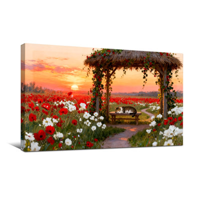 Plants &Flowers Sunset Garden Gazebo Flower Field Cat Resting