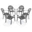 Chaise de patio en aluminium coulé 6 pièces, structure noire, coussins bruns, moulage traditionnel pour un look élégant, résistant aux intempéries et au revêtement, large, empilable avec 6 pièces, motifs, haute qualité