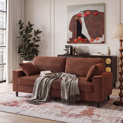 2-Seat Corduroy Loveseat Sofa with Iron & Wood Frame for Living Room Apartment Comfortable Durable