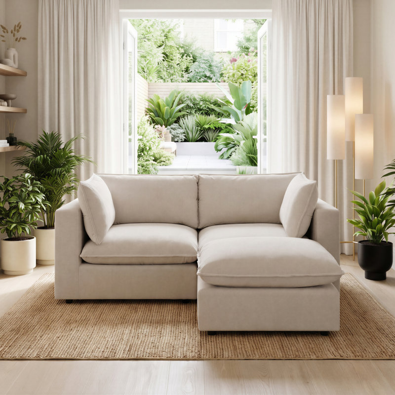 Alexa Boucle Sofa, Cream, 2 Seat Sofa With Footstool