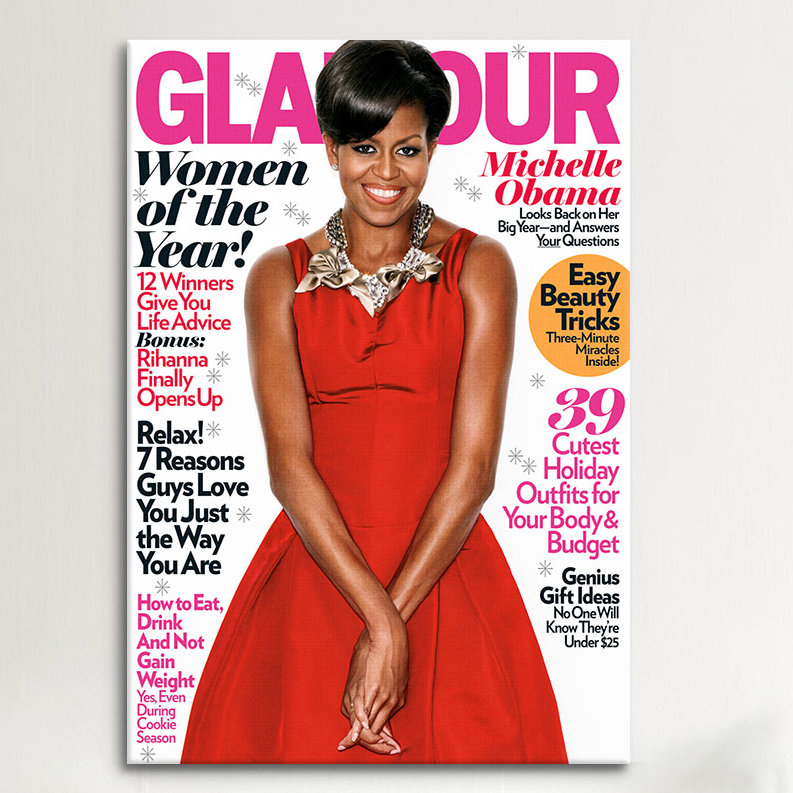 Housse de magazine michelle obama glamour, reproduction de photo sur toile Celebrities, H 60 po x l 40po x P 1,5 po