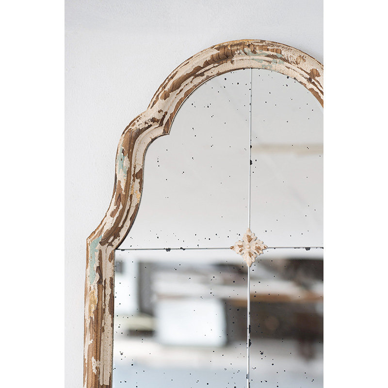 Large 22" X 48" Arched Wood Framed Wall Mirror, Decorative Window Look, Cream & Gold For Living Room, Bathroom, Entryway | Gift Idea