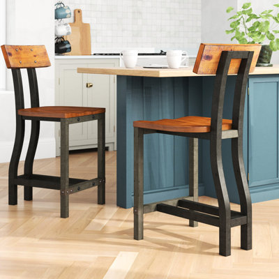 Counter Height Chairs 2Pc, Rustic Industrial Wood, Brown And Gunmetal Finish Industrial, Dining Furniture