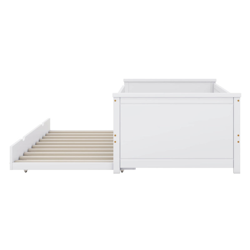 Lit plateforme en bois avec garde-corps et lit gigogne, Blanc