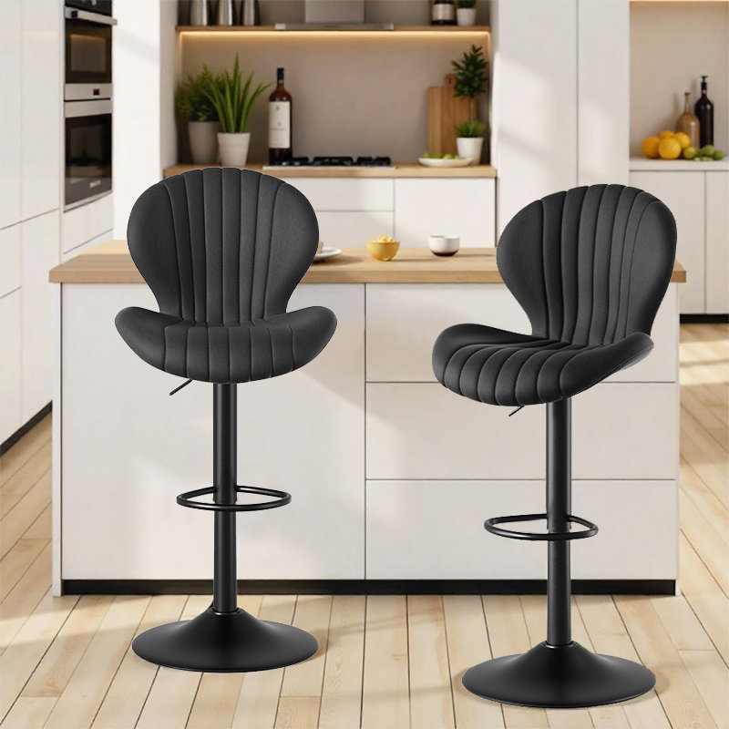 Swivel Adjustable Height Bar Stools, Faux Leather Upholstered Counter Stools, Black