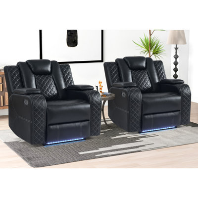 Davarious 37.8" Wide Modern Multifunctional Vegan Leather Dual Motor Power Recliner with Cup Holder (Set of 2)