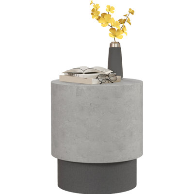 Concrete-looking Nightstand, Gray - Round, 4 Adjustable Feet, Lightweight, For Indoor & Outdoor, 198 Lbs Weight Capacity Concrete Resemblance Writing Stand, Round Outdoor Areas, Load