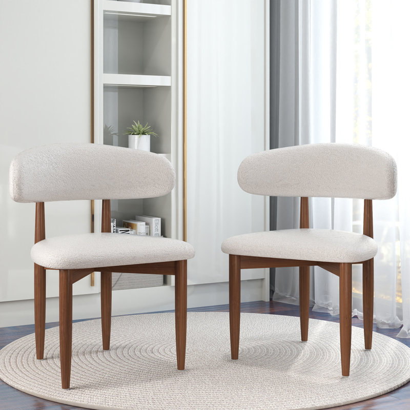 Juvan Modern Upholstered Solid Wood Boucle Dining Chair (Set Of 2), Brown Wood