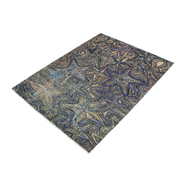 Tapis unique bleu / orange 9 pi 1 po x 11 pi 10 po Kellyanna par Arshs Fine Rugs