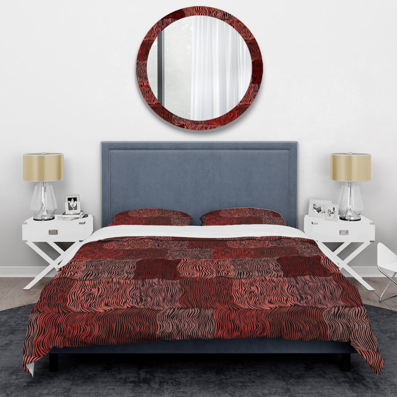 Rayures rouges et roses - Ensemble de housse de couette abstrait - Microfibre de polyester