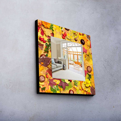 Elegant Decorative Mirror with 100% Pine Wood Frame, 19.7 x 19.7 inches | Real Glass Mirror (Thickness: 0.2 inches) | Stylish Fabric Painting | Perfect for Home Decor & Entryway Accent, Durable and Chic Design