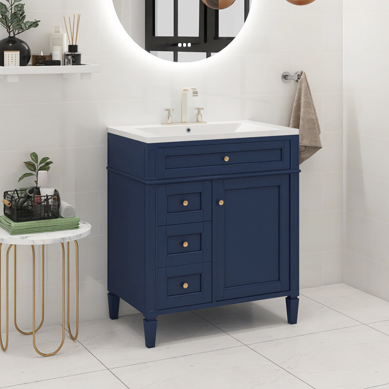 Meuble-lavabo simple 30 po avec comptoir en céramique Sharidan, Bleu