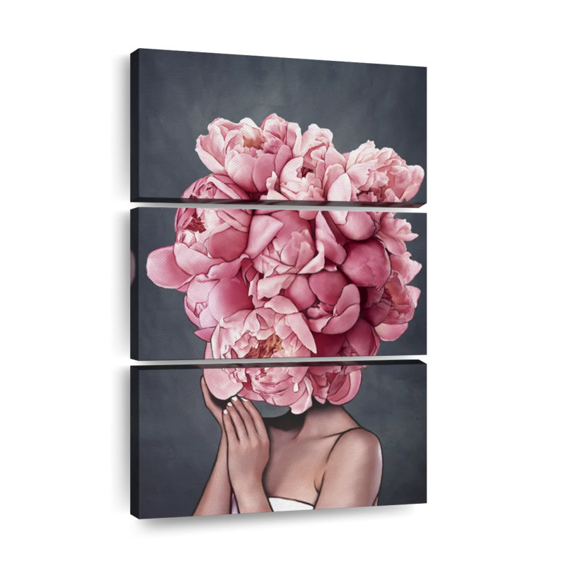 Lady Peony X - Ensemble de 3 toiles tendues, H 45 po x l 28 po x P 1,25 po