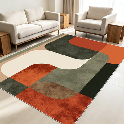 Tapis de style géométrique 1 pièce pour le salon, doux et confortable, convenant à toutes les saisons, facile à entretenir, tapis de sol intérieur lavable à la machine, sous la table de ferme convenant à la chambre à coucher, à la salle à manger, au bureau, au couloir, au patio, à la maison