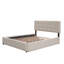 Grand lit plateforme tapissier avec lit gigogne simple et tiroirs de rangement, structure de tête de lit capitonnée en tissu de lin beige