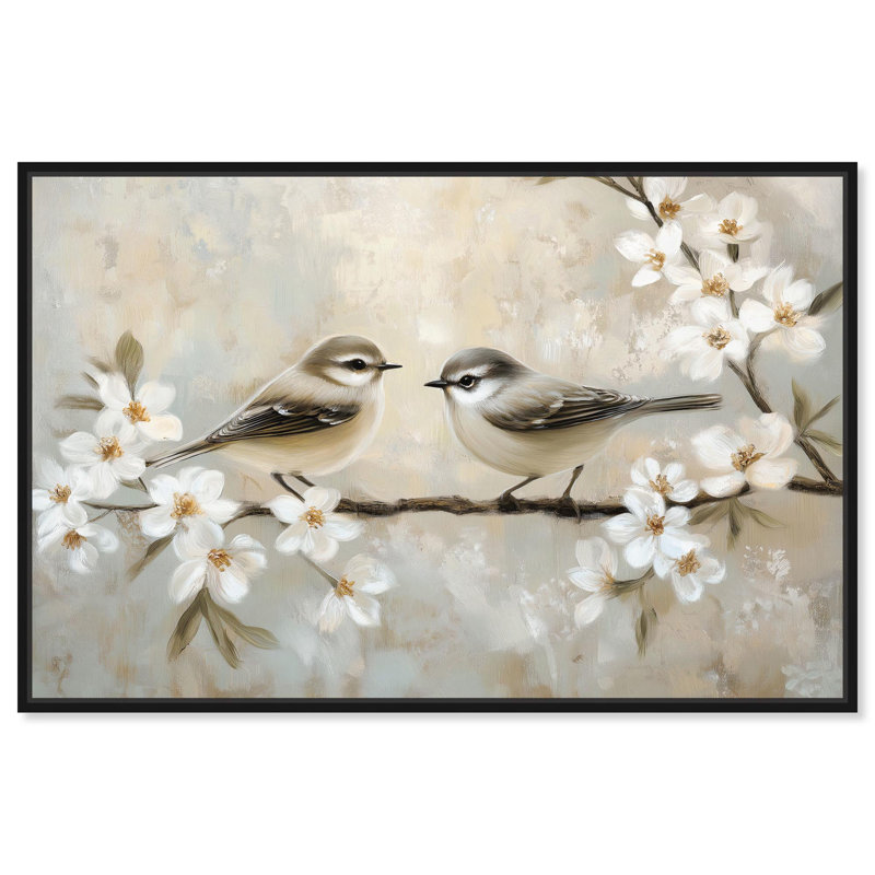 «Delicate Birds Canvas Farmhouse» par Art Remedy, Cadre noir, H 11 po x l 16 po