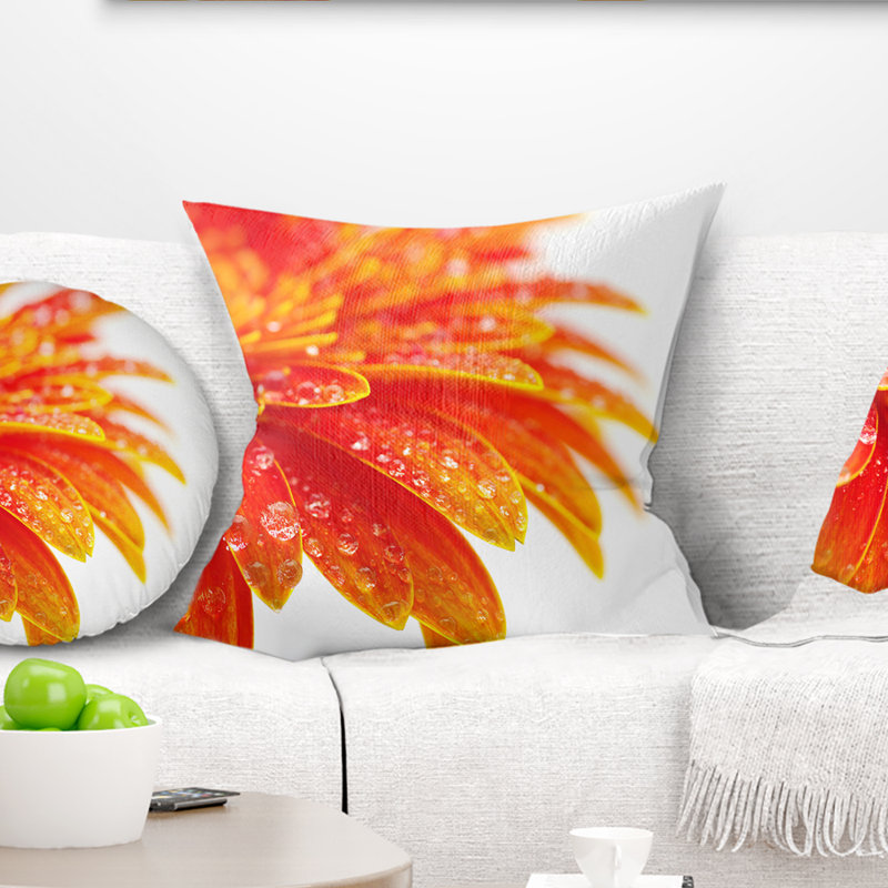 Gerbera floral avec oreiller raindrops, 16 po x 1 po, Coussin décoratif