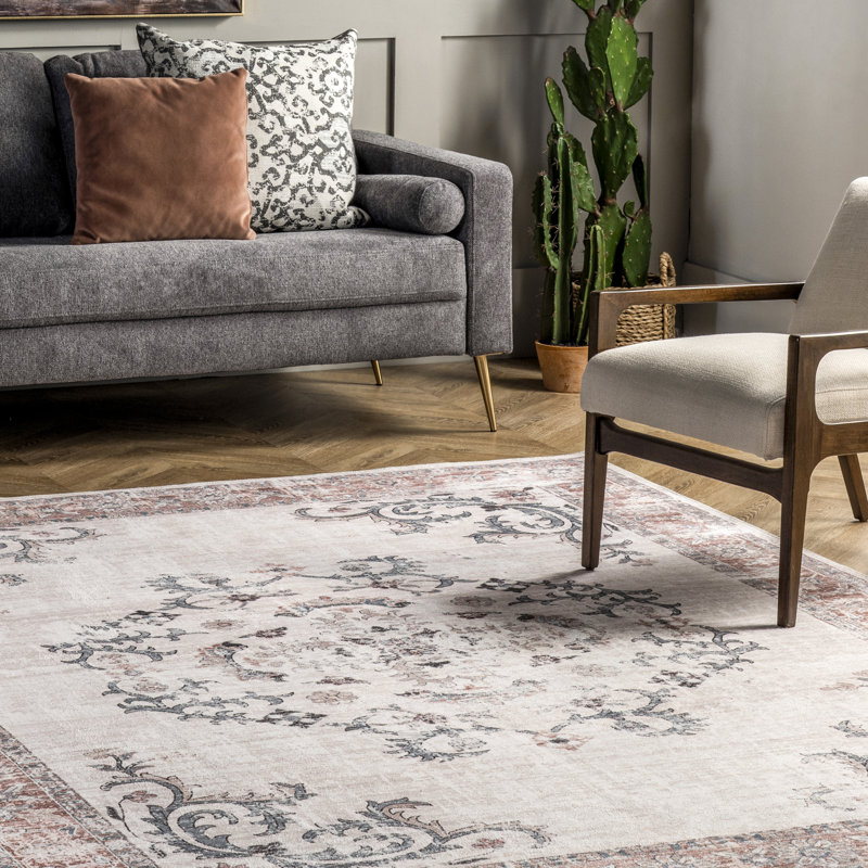 Layna SpinClean Machine Washable Distressed Vintage Area Rug, Rectangle 5' x 8'