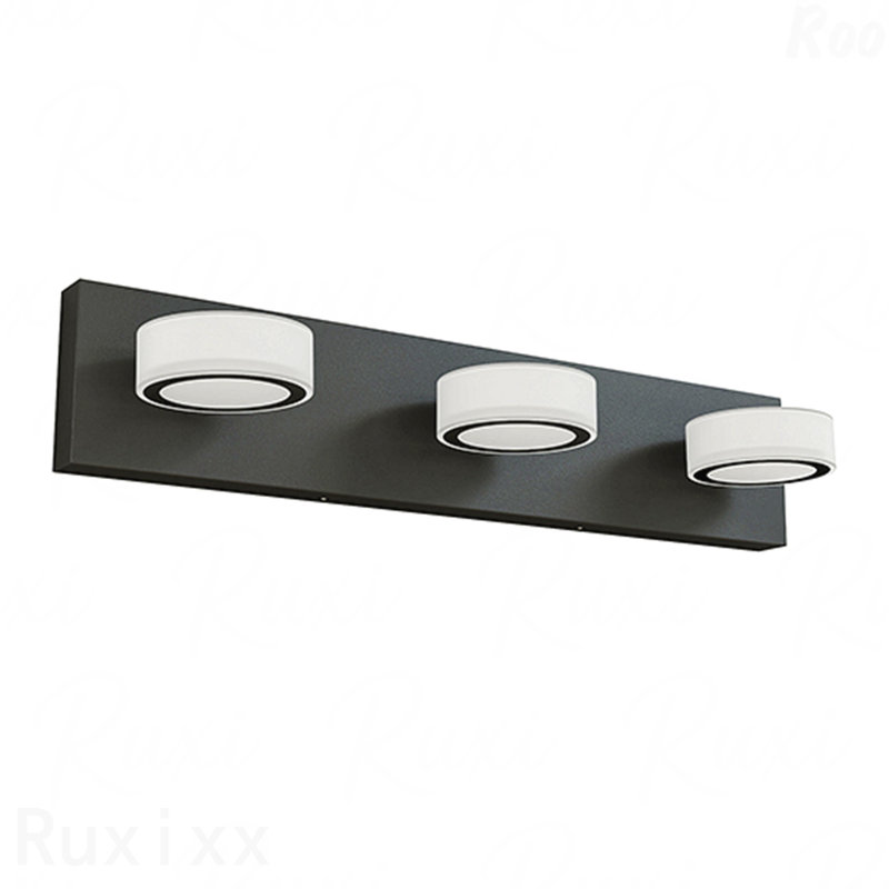 Luminaire de meuble-lavabo 21 po - 3 lumières DEL en métal noir, abat-jour rond en acrylique blanc, fixation murale, Noir