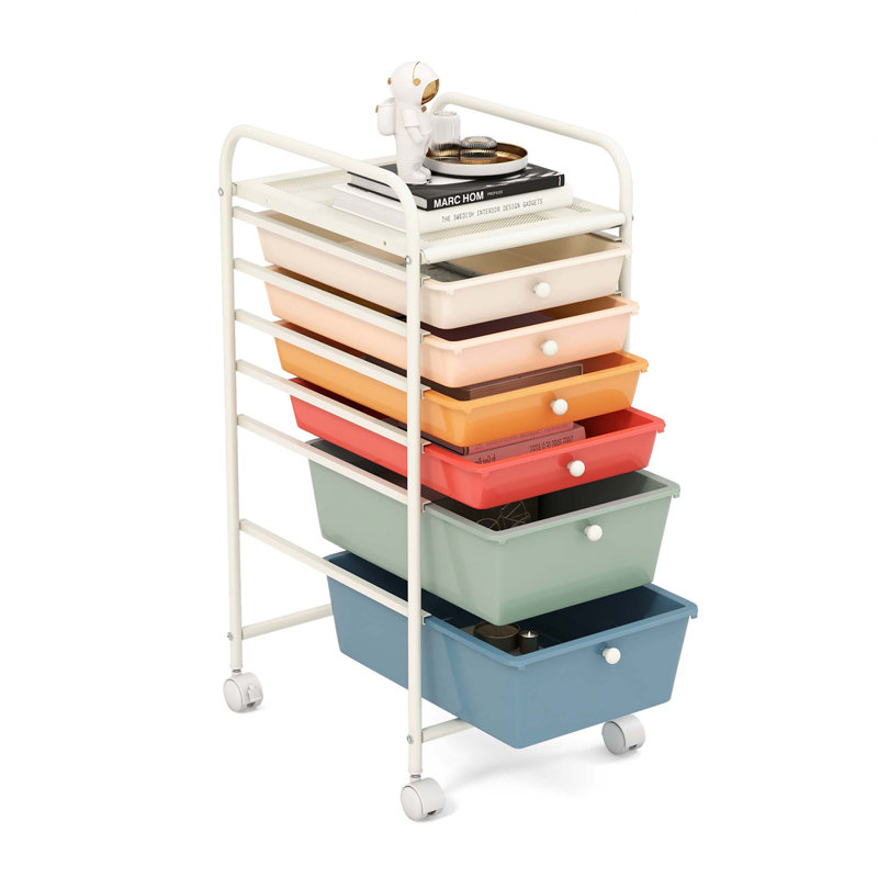 Rebrilliant 6 Drawer Rolling Storage Cart Scrapbook Paper Office Organizer Mixed Black, Macaron