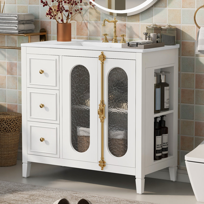 Grand meuble-lavabo moderne en bois massif avec rangement pour salles de bain élégantes