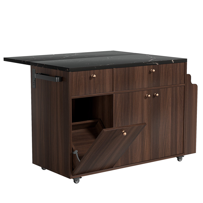 Rolling Kitchen Island With Storage, Black/Walnut