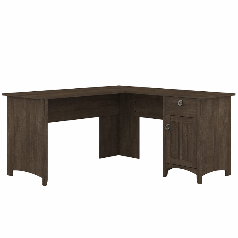 60W L Shaped Desk with Storage in Ash Brown, Ash Brown