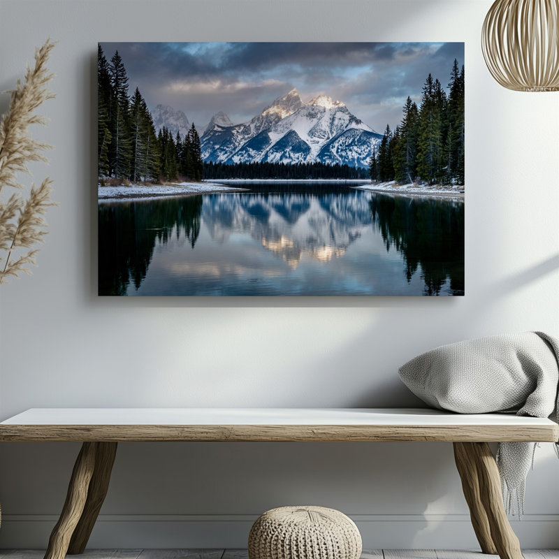 Toile, paysage d'hiver serein avec majestueuses montagnes enneigées, art mural en toile de fond, H 30 po x l 40 po