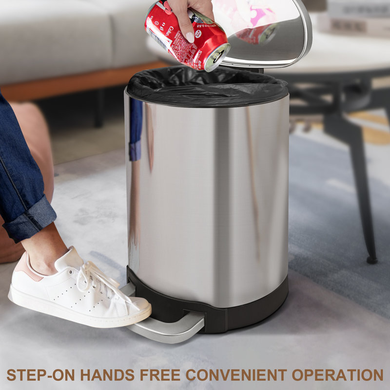 3.2 Gallon Brushed Stainless Steel Step-On Trash Can