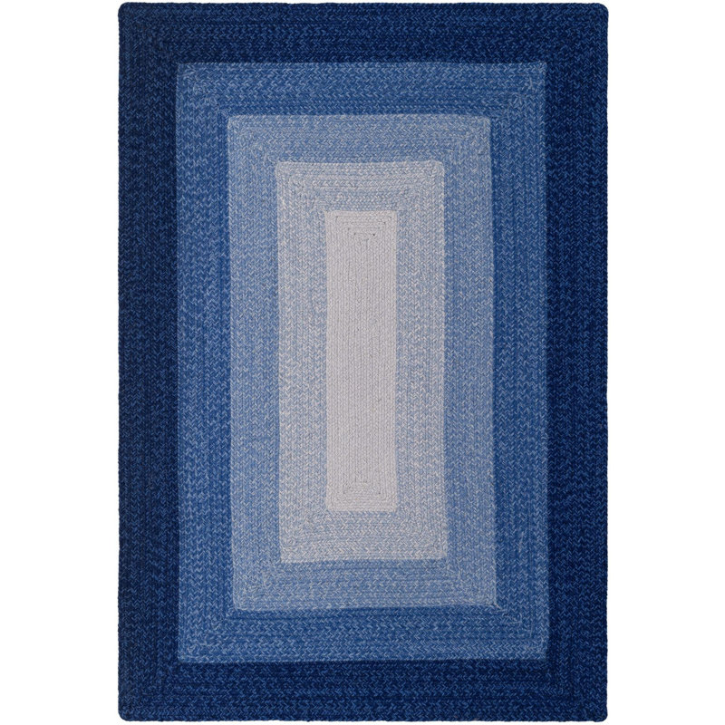 Ombre Hand Braided Wool Rug, Blue, Rectangle 4'1" x 6'1"