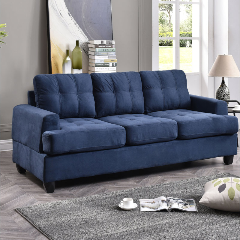 Penta 79" Square Arm Sofa, Navy Blue Microfiber/Microsuede