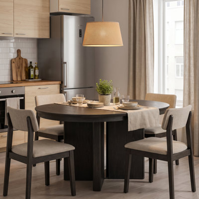 Extendable Oval Dining Table 42" to 58" with Center Leaf, Panel-Style Pedestal Base & Leveling Feet – Modern Farmhouse Kitchen Table Seats 4-6 for Din