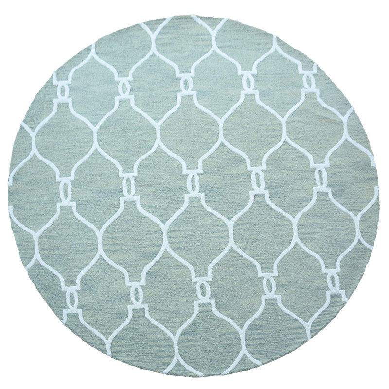 Yoichiro HAND TUFTED WOOL ECO-FRIENDLY AREA RUGS  - Round | Green & Beige | Geometric Modern Design, High Pile Thick Handmade Area Rugs for Living Room, Bed Room 